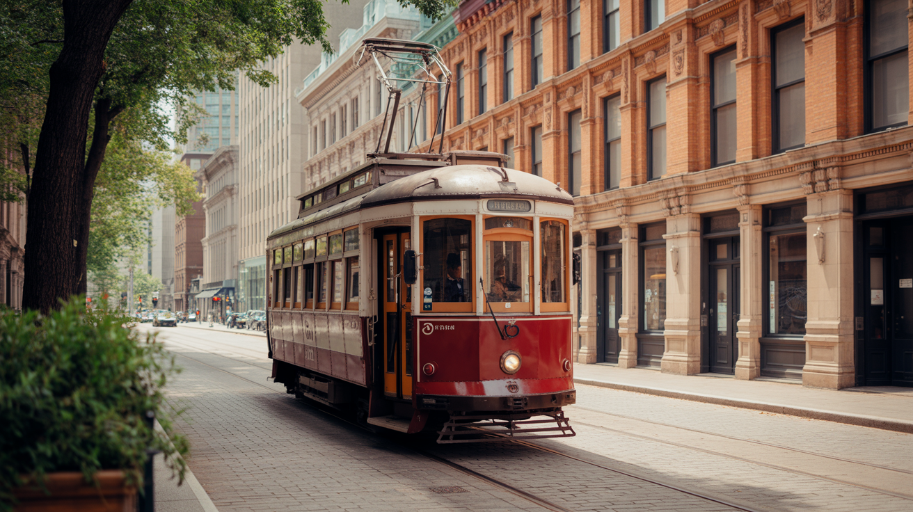 Toronto's vintage streetcar passing through the city